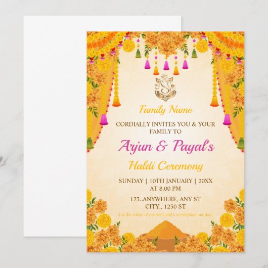 Haldi Ceremony Invitation Kaart, Maya-Kaart Kaart (Voorkant / Achterkant)