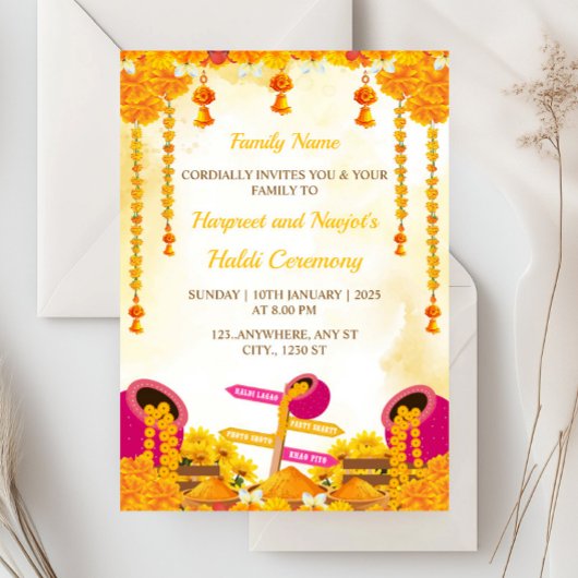 Haldi Ceremony Invitation Kaart, Maya-Kaart Kaart
