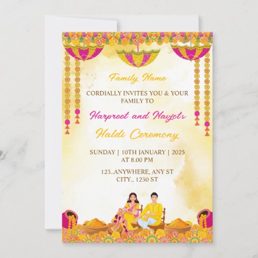 Haldi Ceremony Invitation, Maiyan Ceremony Card Kaart (Voorkant)