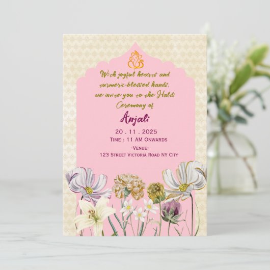 Haldi Ceremony Invitations Kaart (Staand voorkant)