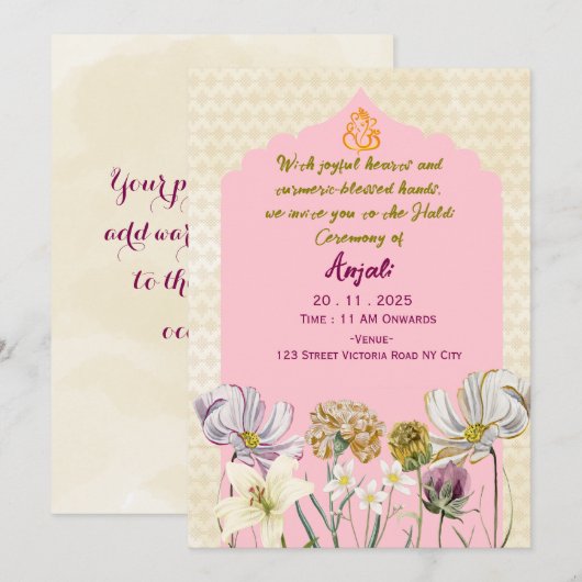 Haldi Ceremony Invitations Kaart (Voorkant / Achterkant)