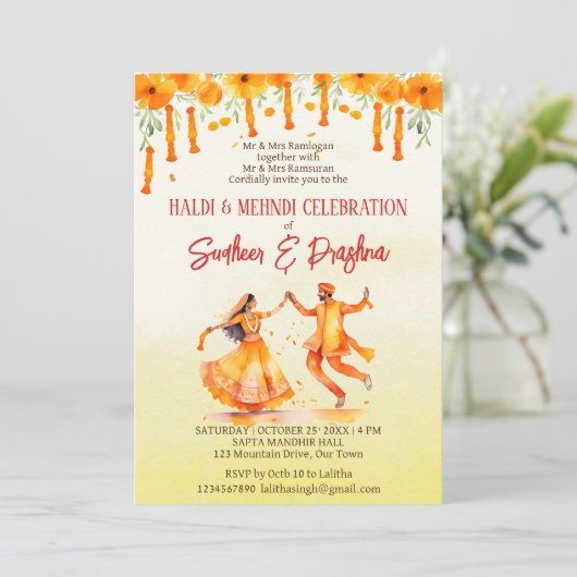 Haldi en Mehndi huwelijksklokken Indiase bruiloft Kaart (Staand voorkant)