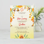 Haldi goudsbloemen en klokken Indiase bruiloft sja Kaart (Staand voorkant)
