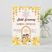 Haldi Indianese bruiloft schattig Hindu-koppel gee Kaart (Staand voorkant)