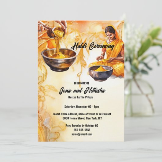 Haldi Indiase bruid wordt Haladi bruiloft Kaart (Staand voorkant)