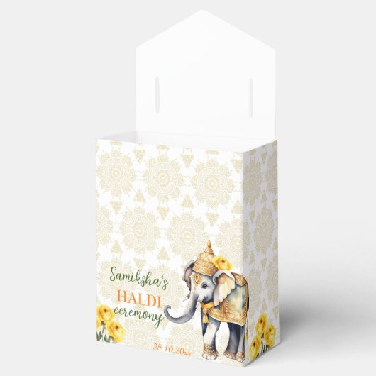 Haldi Indiase bruiloft olifant gele bloemen gunst Bedankdoosjes (Geopend)