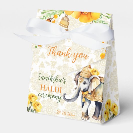 Haldi Indiase bruiloft olifant gele bloemen gunst Bedankdoosjes (Voorkant Zijde)
