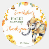 Haldi Indiase bruiloft olifant gele bloemen gunst Ronde Sticker (Voorkant)