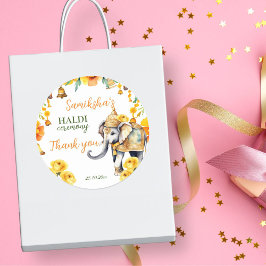 Haldi Indiase bruiloft olifant gele bloemen gunst Ronde Sticker