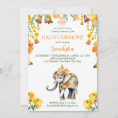 Haldi Indiase bruiloft olifant gele bloemen Kaart (Voorkant)
