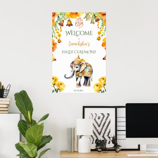 Haldi Indiase bruiloft olifant welkom teken Poster (Thuiskantoor)