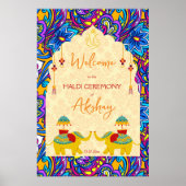 Haldi Indiase bruiloft olifanten blauw welkomstbor Poster (Voorkant)