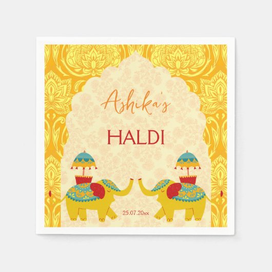 Haldi Indiase bruiloft olifanten geel Servet (Voorkant)