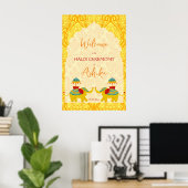 Haldi Indiase bruiloft olifanten geel welkomstbord Poster (Thuiskantoor)