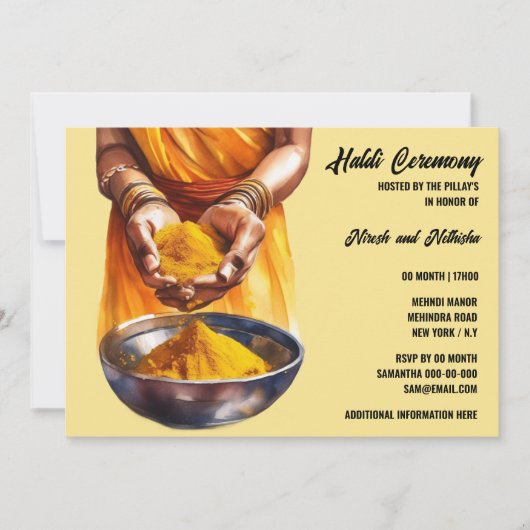 Haldi Indiase pre bruiloft ceremonie kurkuma pasta Kaart (Voorkant)