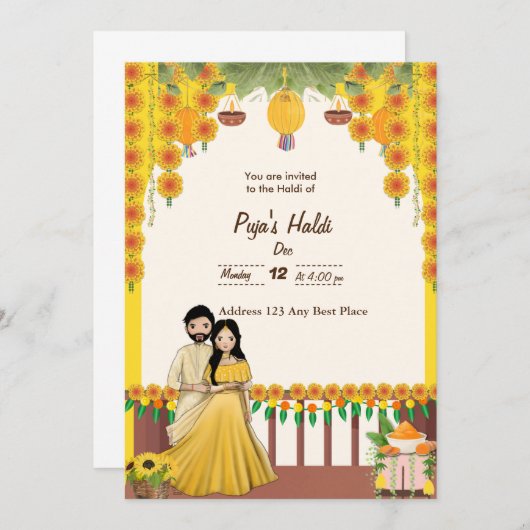 Haldi Invitation Kaart (Voorkant / Achterkant)