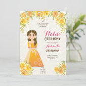 Haldi Invitation met een schattig meisje gele roze Kaart (Staand voorkant)