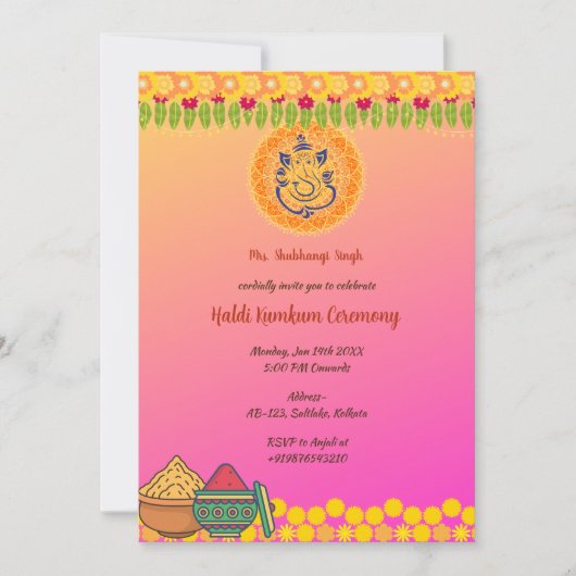 Haldi Kumkum ceremonie Kaart (Voorkant)
