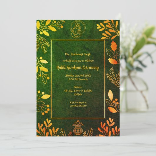 Haldi Kumkum-ceremonie Kaart (Staand voorkant)