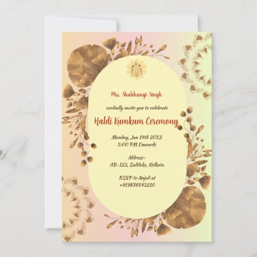 Haldi Kumkum ceremonie Kaart (Voorkant)