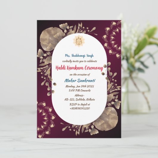 Haldi Kumkum-ceremonie Kaart (Staand voorkant)