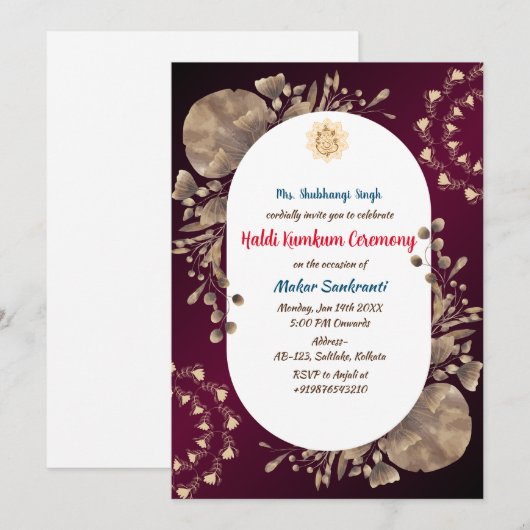 Haldi Kumkum ceremonie Kaart (Voorkant / Achterkant)