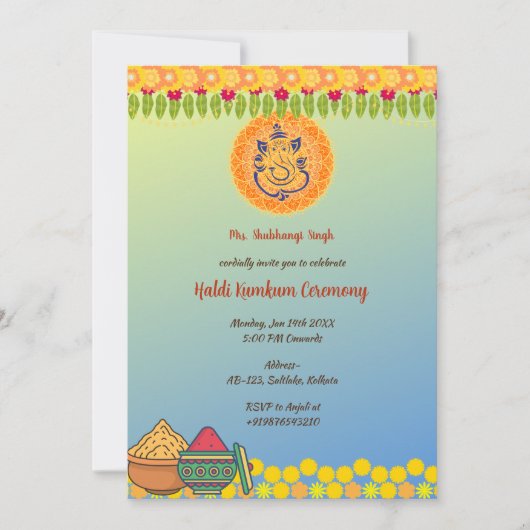 Haldi Kumkum ceremonie Kaart (Voorkant)