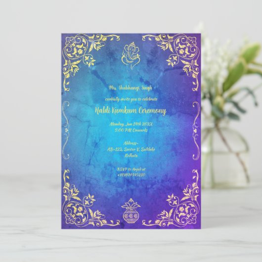 Haldi Kumkum-ceremonie Kaart (Staand voorkant)