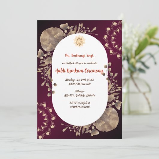 Haldi Kumkum ceremonie Kaart (Staand voorkant)