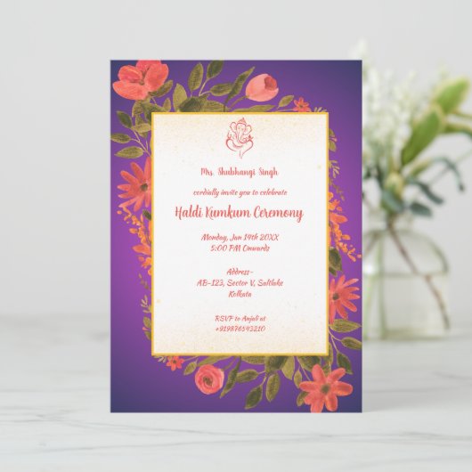 Haldi Kumkum-ceremonie Kaart (Staand voorkant)