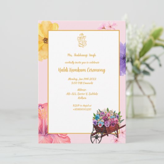 Haldi Kumkum-ceremonie Kaart (Staand voorkant)