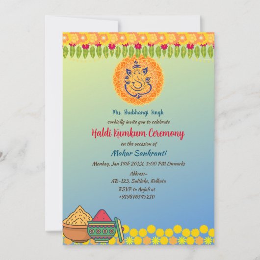 Haldi Kumkum ceremonie Kaart (Voorkant)