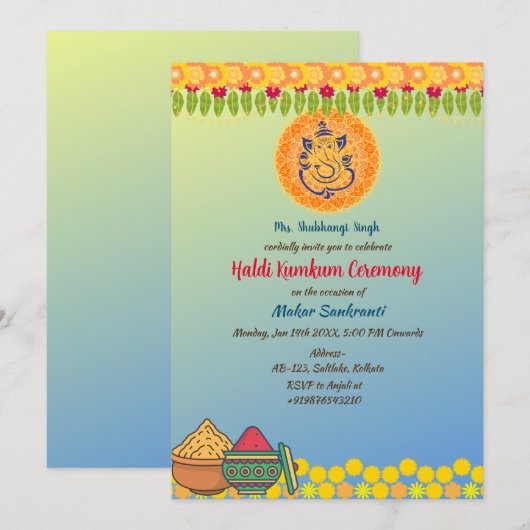 Haldi Kumkum ceremonie Kaart (Voorkant / Achterkant)