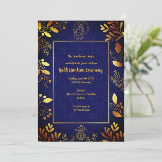 Haldi Kumkum-ceremonie Kaart (Staand voorkant)