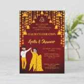 Haldi Mehndi Sangeet Indiase bruiloft kastanjebrui Kaart (Staand voorkant)