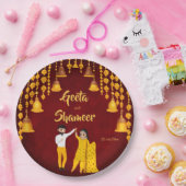 Haldi Mehndi Sangeet Indiase bruiloft kastanjebrui Papieren Bordje (Feest)