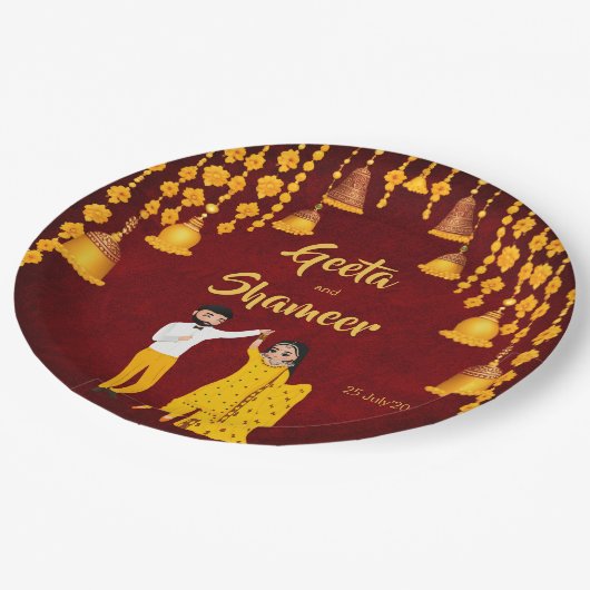 Haldi Mehndi Sangeet Indiase bruiloft kastanjebrui Papieren Bordje (Gekanteld)