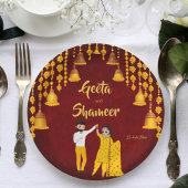 Haldi Mehndi Sangeet Indiase bruiloft kastanjebrui Papieren Bordje