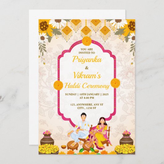 Haldi Night Invitation Kaart, Maya-Kaart Kaart (Voorkant / Achterkant)