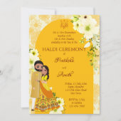 Haldi nodigt gele bloemen uit om Indische bruid te Kaart (Voorkant)