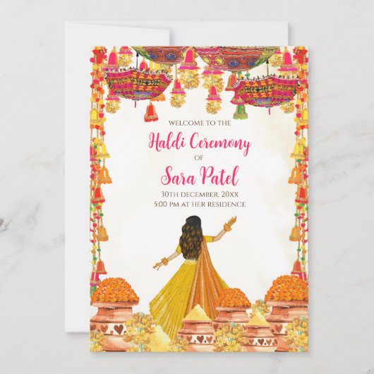 Haldi nodigt Hindu Wedding uit Kaart (Voorkant)