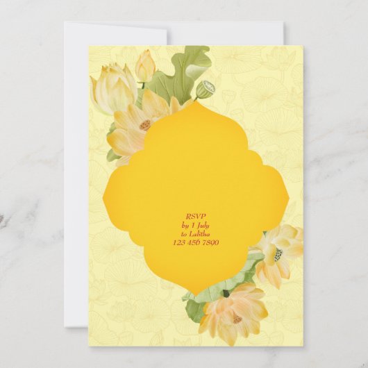 Haldi pithi gele lotusbloemen nodigen sjabloon uit kaart (Achterkant)