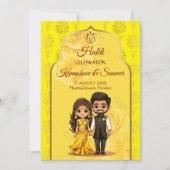 Haldi Sanget schattig Indiase bruidspaar cartoon Kaart (Voorkant)