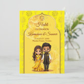Haldi Sanget schattig Indiase bruidspaar cartoon Kaart (Staand voorkant)