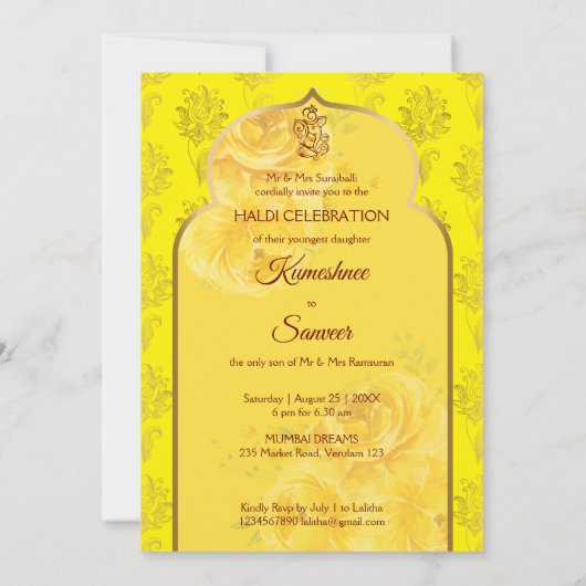 Haldi Sanget schattig Indiase bruidspaar cartoon Kaart (Achterkant)