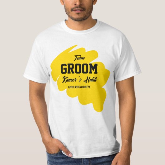 Haldi team bruidegom gepersonaliseerde naam t-shirt (Voorkant)