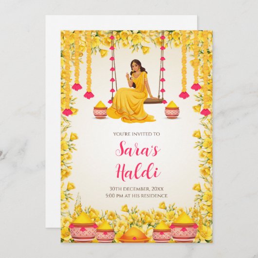 Haldi uitnodigingen Digitale Haldi uitnodigingen P (Voorkant / Achterkant)