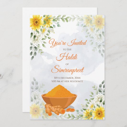 Haldi uitnodigingen & Haldi nodigt Holud uit (Voorkant / Achterkant)