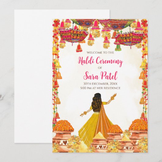 Haldi uitnodigingen & Haldi uitnodigingen Hindoest (Voorkant / Achterkant)