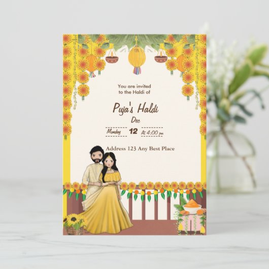 Haldi uitnodigingskaart kaart (Staand voorkant)